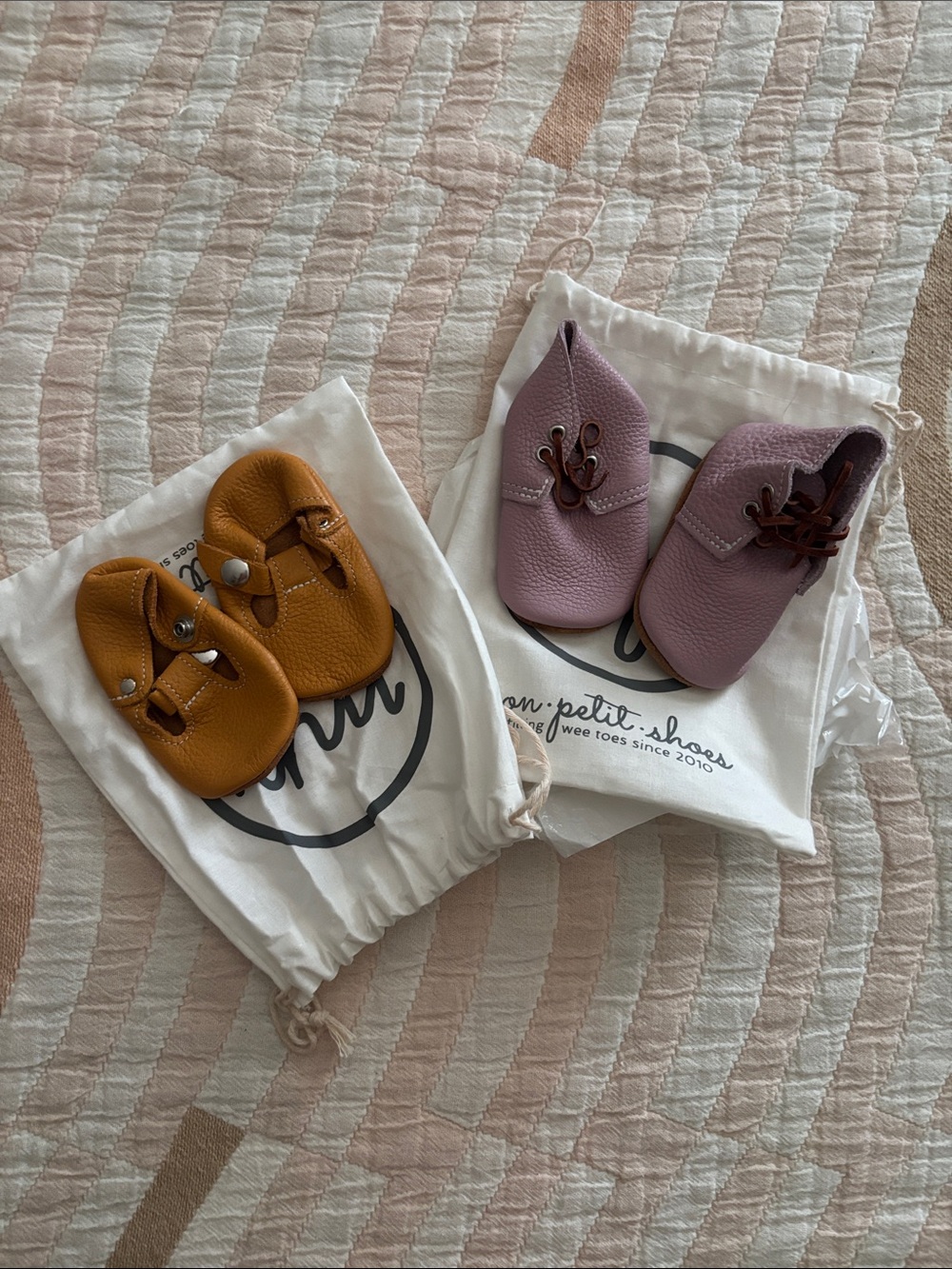 Mon Petir Leather Shoe Set in Mustard and Lavender